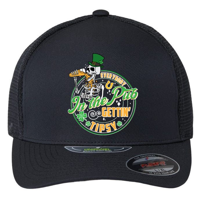 Funny St Patricks Day Everybody In The Pub Gettin Tipsy Skeleton Beer Flexfit Unipanel Trucker Cap