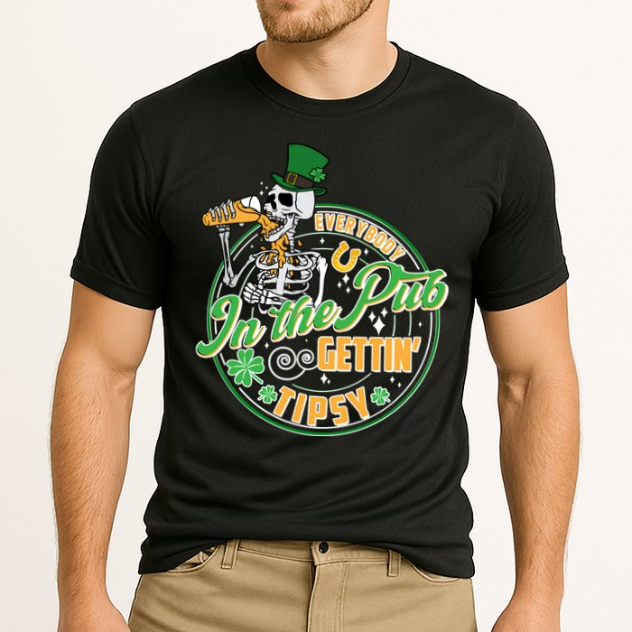 Funny St Patricks Day Everybody In The Pub Gettin Tipsy Skeleton Beer Performance Shirt
