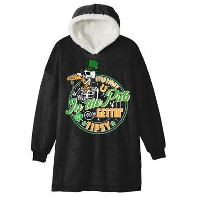 Funny St Patricks Day Everybody In The Pub Gettin Tipsy Skeleton Beer Hooded Wearable Blanket