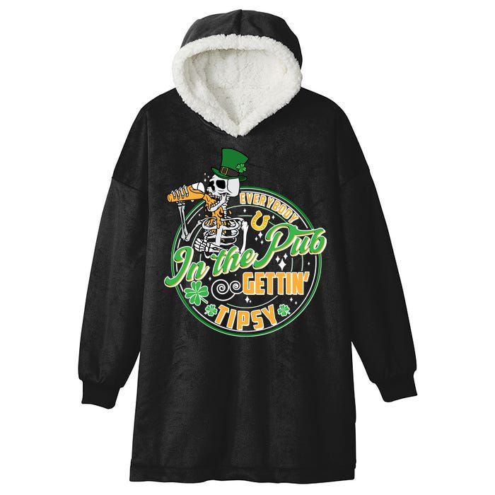Funny St Patricks Day Everybody In The Pub Gettin Tipsy Skeleton Beer Hooded Wearable Blanket