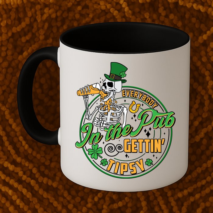 Funny St Patricks Day Everybody In The Pub Gettin Tipsy Skeleton Beer Mug