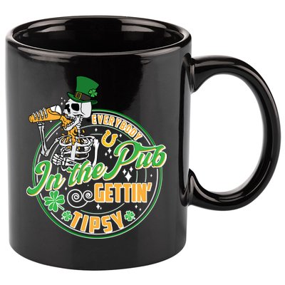 Funny St Patricks Day Everybody In The Pub Gettin Tipsy Skeleton Beer 11oz C Handle Ceramic Mug