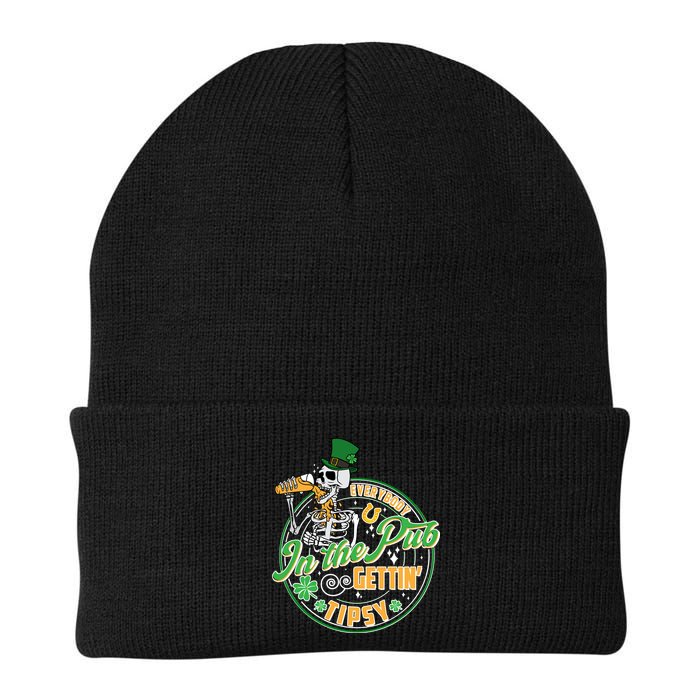 Funny St Patricks Day Everybody In The Pub Gettin Tipsy Skeleton Beer Beanie