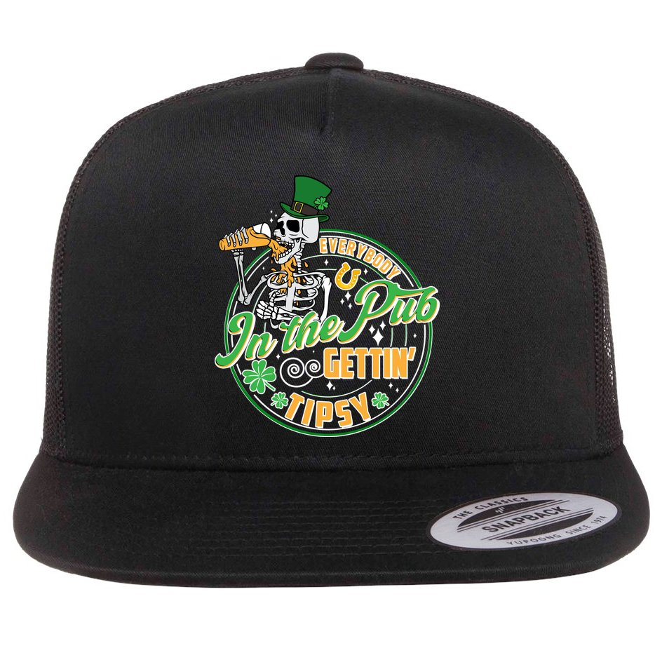 Funny St Patricks Day Everybody In The Pub Gettin Tipsy Skeleton Beer Flatbill Hat