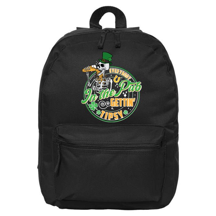 Funny St Patricks Day Everybody In The Pub Gettin Tipsy Skeleton Beer 16 in Basic Backpack