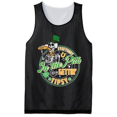 Funny St Patricks Day Everybody In The Pub Gettin Tipsy Skeleton Beer Mesh Reversible Basketball Jersey Tank