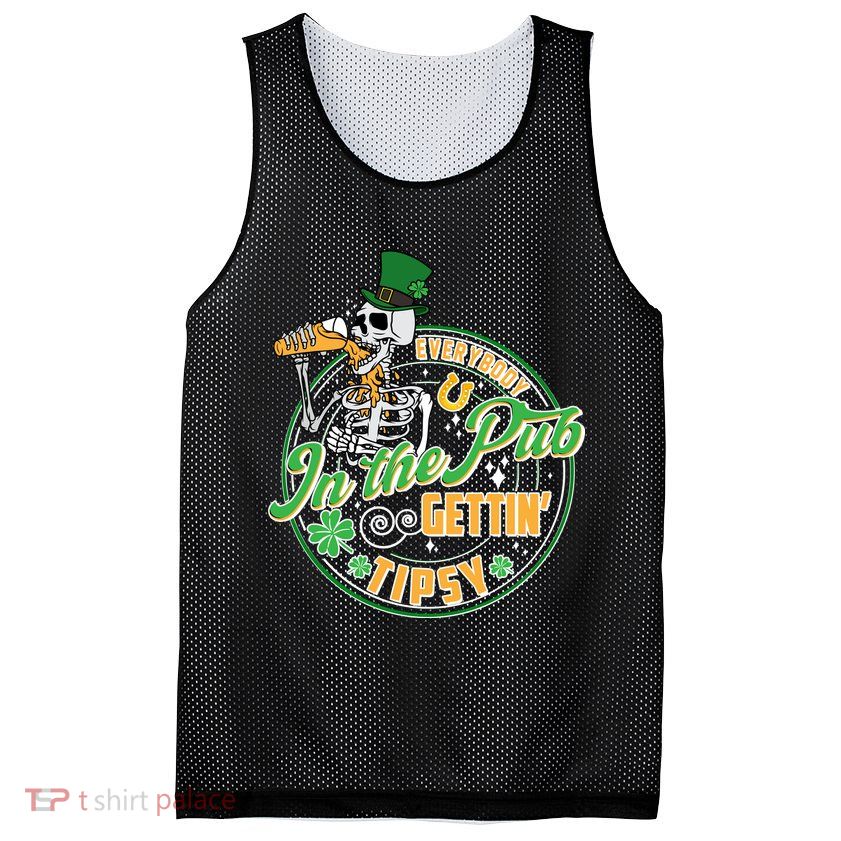 Funny St Patricks Day Everybody In The Pub Gettin Tipsy Skeleton Beer Mesh Reversible Basketball Jersey Tank