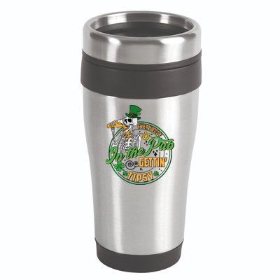 Funny St Patricks Day Everybody In The Pub Gettin Tipsy Skeleton Beer 16oz Travel Tumbler
