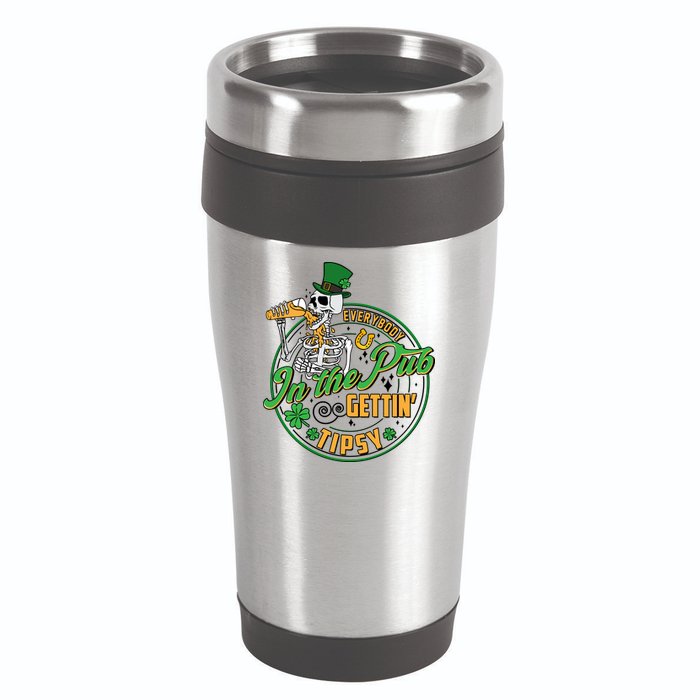 Funny St Patricks Day Everybody In The Pub Gettin Tipsy Skeleton Beer 16oz Travel Tumbler