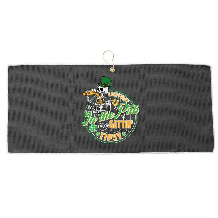 Funny St Patricks Day Everybody In The Pub Gettin Tipsy Skeleton Beer Large Microfiber Waffle Golf Towel