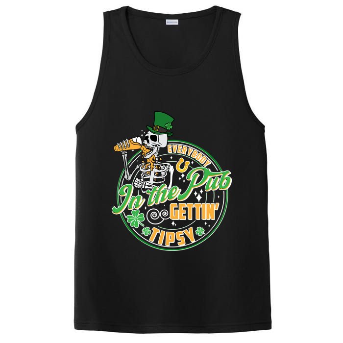 Funny St Patricks Day Everybody In The Pub Gettin Tipsy Skeleton Beer PosiCharge Competitor Tank