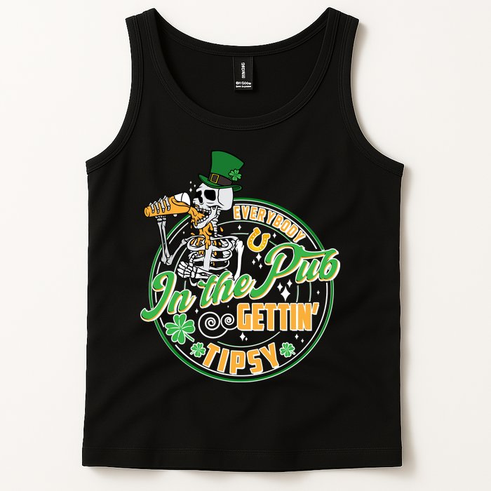 Funny St Patricks Day Everybody In The Pub Gettin Tipsy Skeleton Beer Tank Top