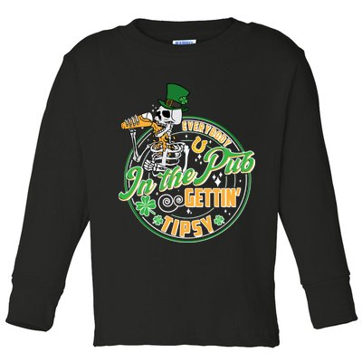 Funny St Patricks Day Everybody In The Pub Gettin Tipsy Skeleton Beer Toddler Long Sleeve Shirt