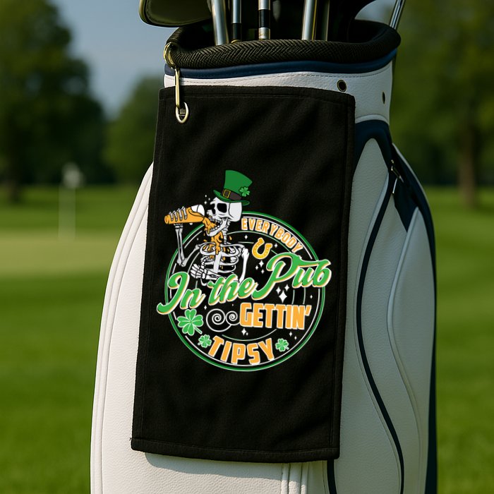 Funny St Patricks Day Everybody In The Pub Gettin Tipsy Skeleton Beer Golf Towel