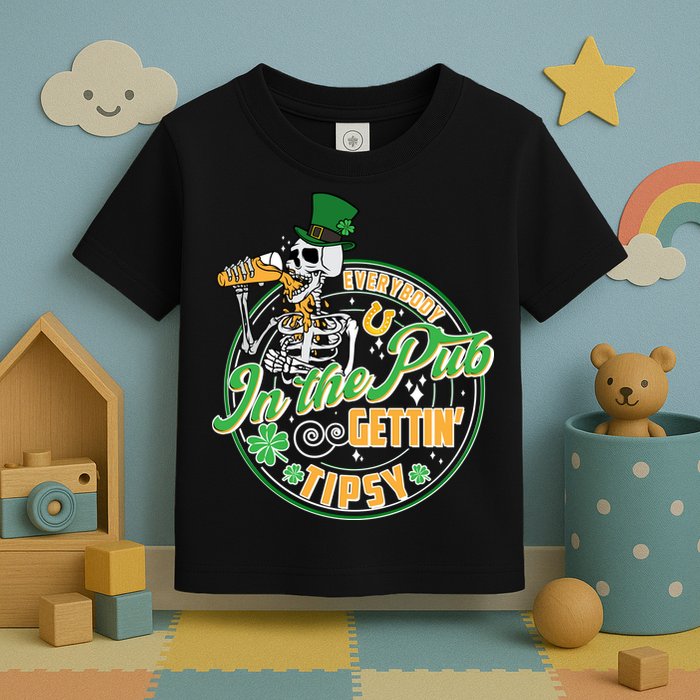 Funny St Patricks Day Everybody In The Pub Gettin Tipsy Skeleton Beer Toddler T-Shirt