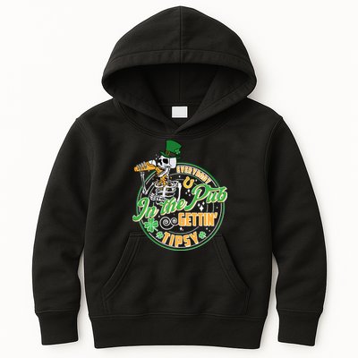 Funny St Patricks Day Everybody In The Pub Gettin Tipsy Skeleton Beer Kids Hoodie
