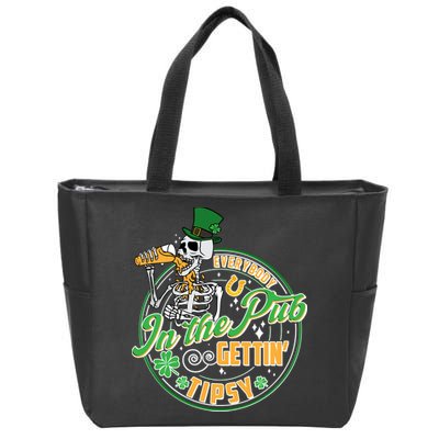 Funny St Patricks Day Everybody In The Pub Gettin Tipsy Skeleton Beer Zip Tote Bag