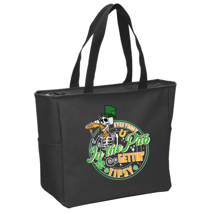 Funny St Patricks Day Everybody In The Pub Gettin Tipsy Skeleton Beer Zip Tote Bag