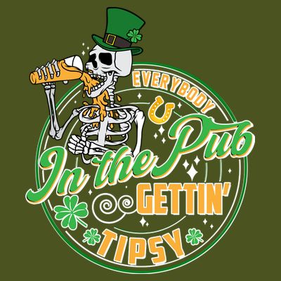 Funny St Patricks Day Everybody In The Pub Gettin Tipsy Skeleton Beer T-Shirt
