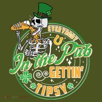 Funny St Patricks Day Everybody In The Pub Gettin Tipsy Skeleton Beer Sustainable Beanie