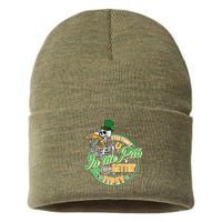 Funny St Patricks Day Everybody In The Pub Gettin Tipsy Skeleton Beer Sustainable Knit Beanie