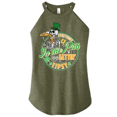 Funny St Patricks Day Everybody In The Pub Gettin Tipsy Skeleton Beer Women's Perfect Tri Rocker Tank