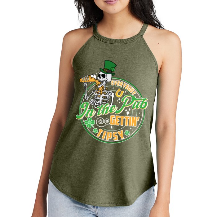 Funny St Patricks Day Everybody In The Pub Gettin Tipsy Skeleton Beer Women's Perfect Tri Rocker Tank
