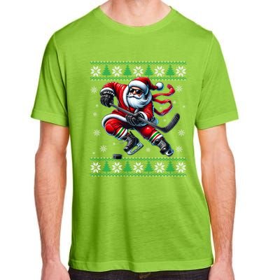 Funny Santa Playing Ice Hockey Ugly Christmas Snowflakes Funny Gift Adult ChromaSoft Performance T-Shirt