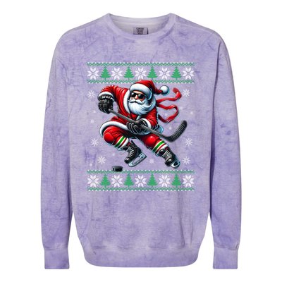 Funny Santa Playing Ice Hockey Ugly Christmas Snowflakes Funny Gift Colorblast Crewneck Sweatshirt