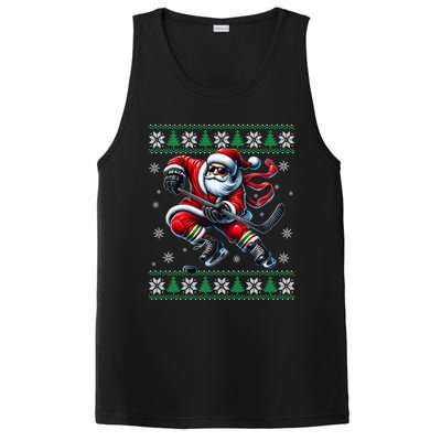 Funny Santa Playing Ice Hockey Ugly Christmas Snowflakes Funny Gift PosiCharge Competitor Tank