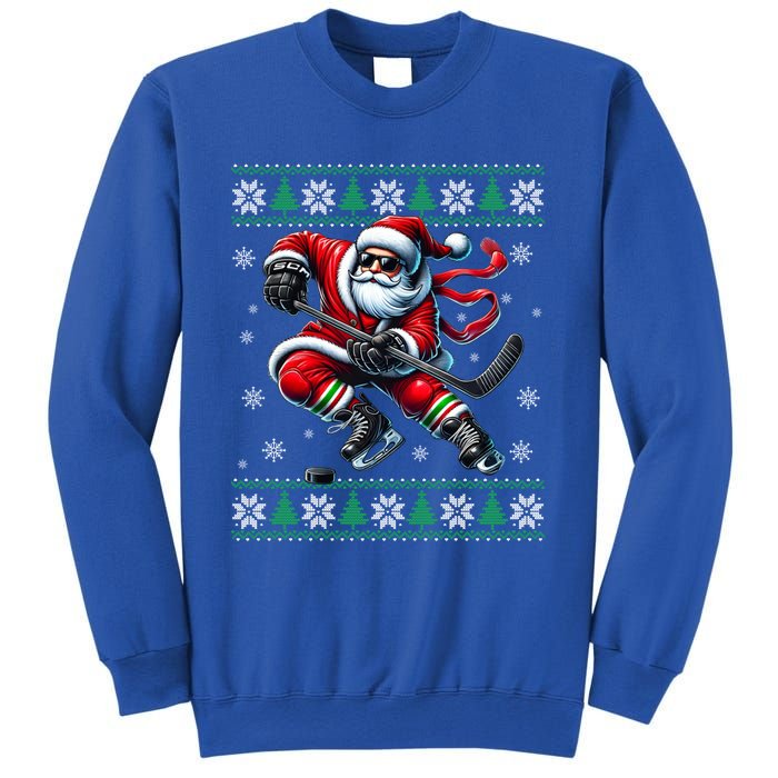 Funny Santa Playing Ice Hockey Ugly Christmas Snowflakes Funny Gift Sweatshirt