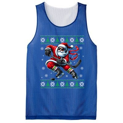 Funny Santa Playing Ice Hockey Ugly Christmas Snowflakes Funny Gift Mesh Reversible Basketball Jersey Tank