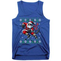 Funny Santa Playing Ice Hockey Ugly Christmas Snowflakes Funny Gift Tank Top