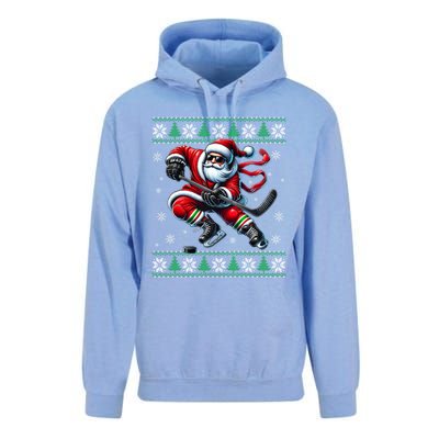 Funny Santa Playing Ice Hockey Ugly Christmas Snowflakes Funny Gift Unisex Surf Hoodie