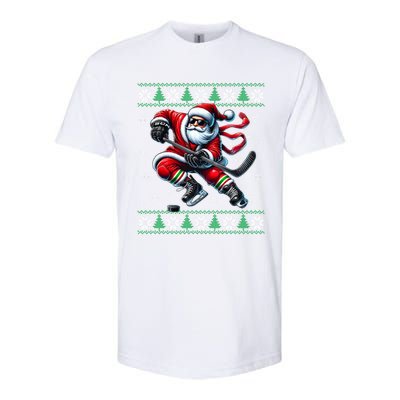 Funny Santa Playing Ice Hockey Ugly Christmas Snowflakes Funny Gift Softstyle CVC T-Shirt