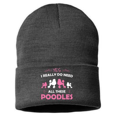 Funny Standard Poodle Dog Lover Puppy Breed Pink Sustainable Knit Beanie