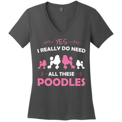 Funny Standard Poodle Dog Lover Puppy Breed Pink Women's V-Neck T-Shirt