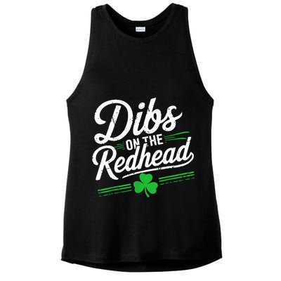 Funny St PatrickS Day Dibs On The Redhead Shamrock Ladies PosiCharge Tri-Blend Wicking Tank