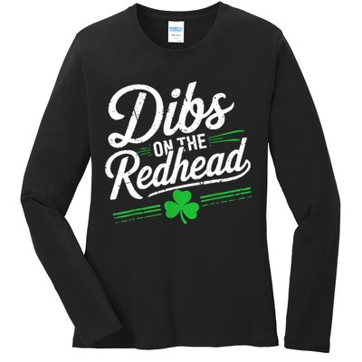 Funny St PatrickS Day Dibs On The Redhead Shamrock Ladies Long Sleeve Shirt