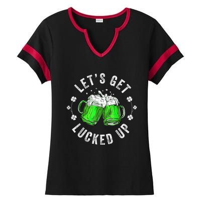 Funny St Patricks Day Lets Get Lucked Up Ladies Halftime Notch Neck Tee