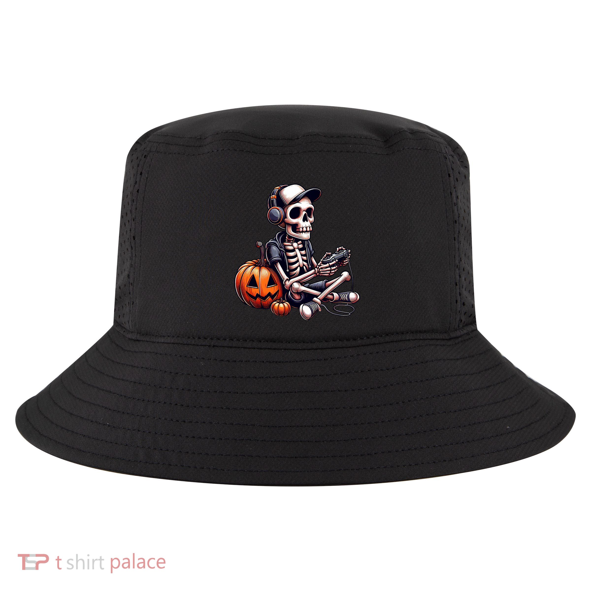Funny Skeleton Playing Video Game Halloween Gamer Cool Comfort Performance Bucket Hat