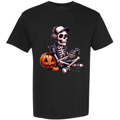 Funny Skeleton Playing Video Game Halloween Gamer Garment-Dyed Heavyweight T-Shirt