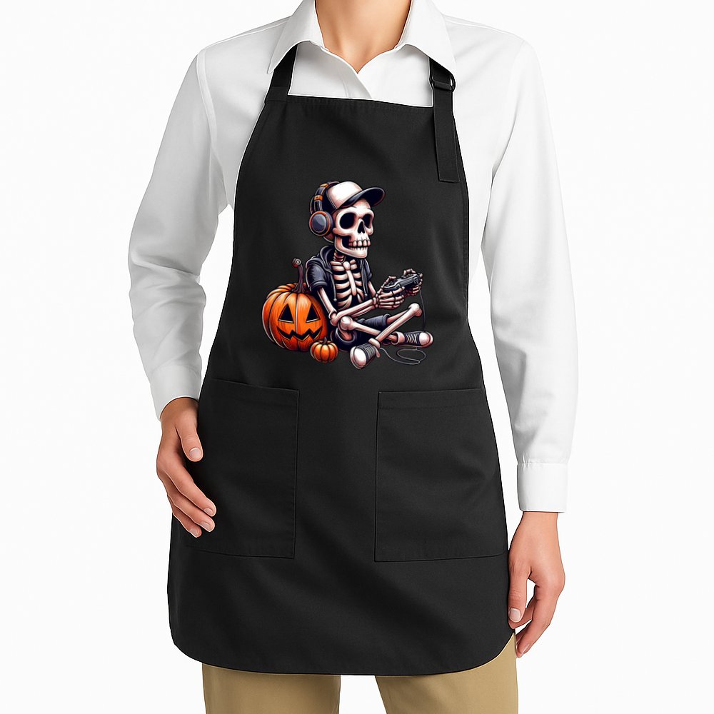 Funny Skeleton Playing Video Game Halloween Gamer Apron