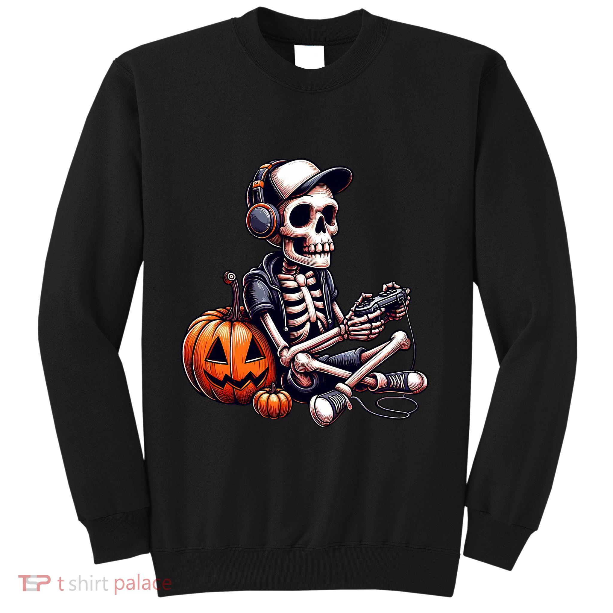 Funny Skeleton Playing Video Game Halloween Gamer Sweatshirt