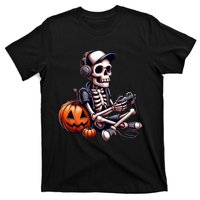 Funny Skeleton Playing Video Game Halloween Gamer T-Shirt