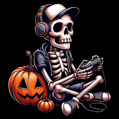 Funny Skeleton Playing Video Game Halloween Gamer T-Shirt
