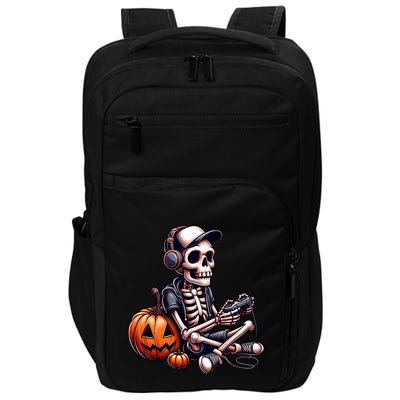 Funny Skeleton Playing Video Game Halloween Gamer Impact Tech Backpack