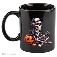 Funny Skeleton Playing Video Game Halloween Gamer 11oz C Handle Ceramic Mug