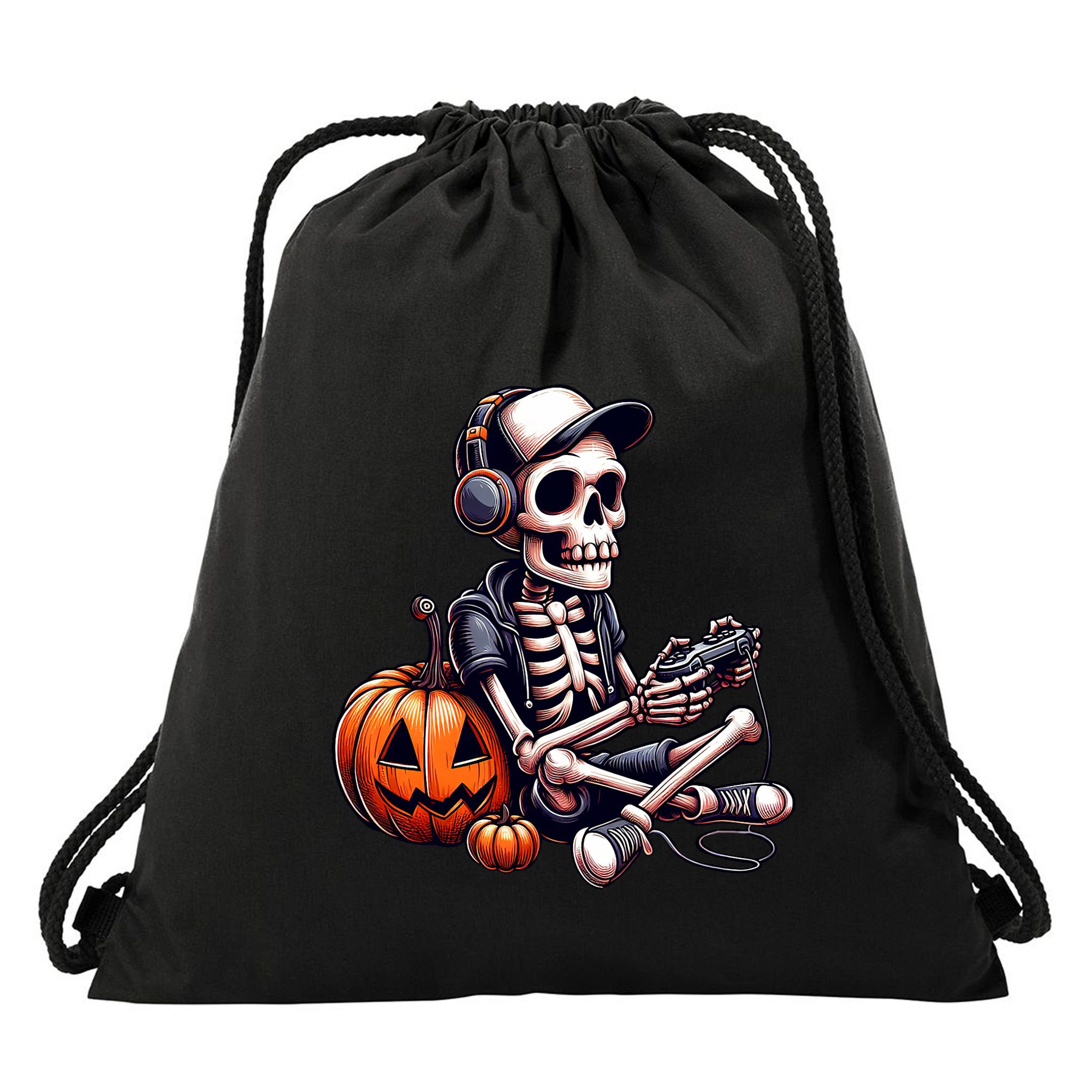 Funny Skeleton Playing Video Game Halloween Gamer Drawstring Bag