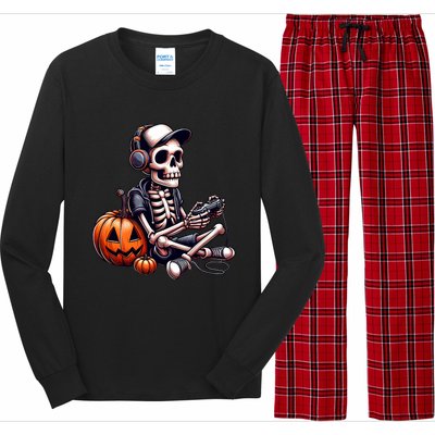 Funny Skeleton Playing Video Game Halloween Gamer Long Sleeve Pajama Set